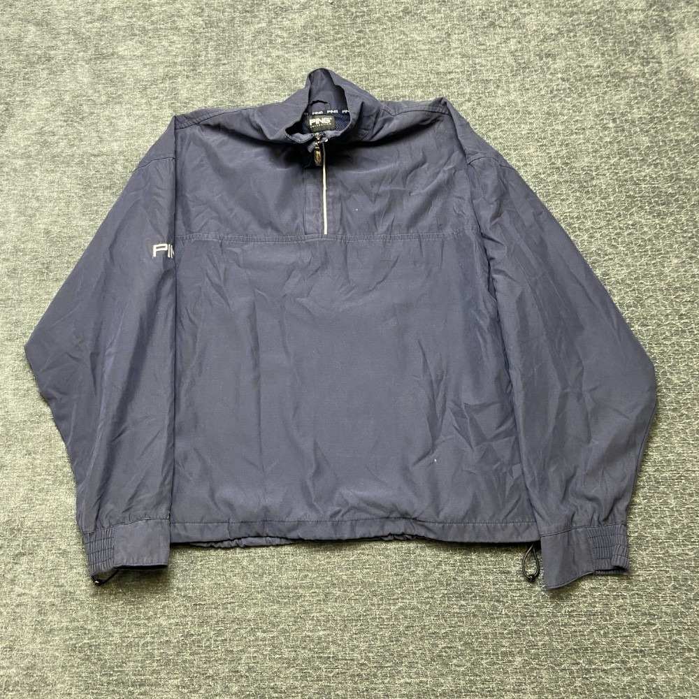 PING Collection Golf Jacket Mens M Navy Blue Quarter Zip Mock Neck Drawcord Hem